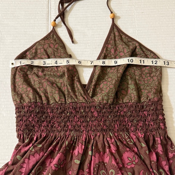 Green Y2K Babydoll Halter Top Size S Brown Pink Floral Cotton Fairy Boho Earthy - Picture 13 of 15